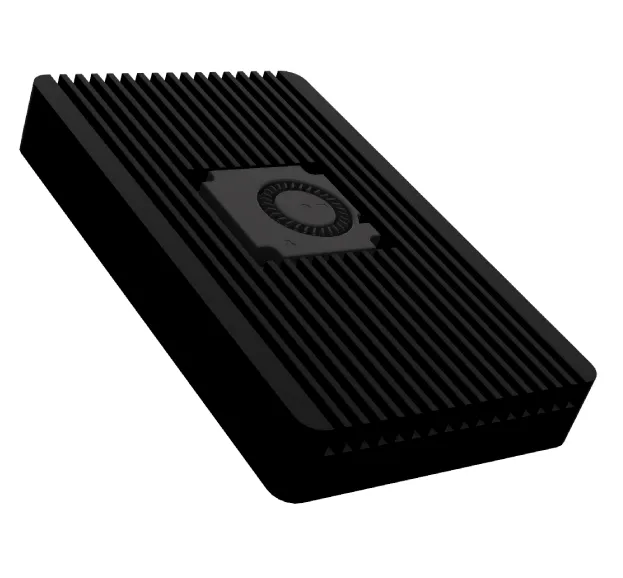 Flo Edge One, a black finned aluminium edge computer